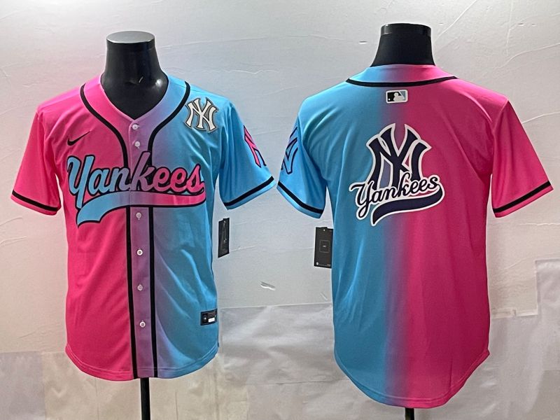 Men 2025 New York Yankees Blank Blue pink Game Nike MLB Jersey style 0021->new york yankees->MLB Jersey
